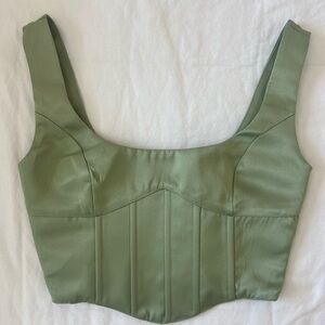 GUIZIO Green Satin Corset Top